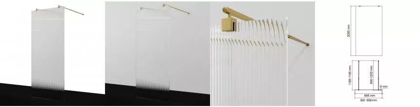 Душевая перегородка «WasserKRAFT» Vechte 60W39PG-FL 90/200 рифленая/золото Душевая перегородка «WasserKRAFT» Vechte 60W39PG-FL 90/200 рифленая/золото