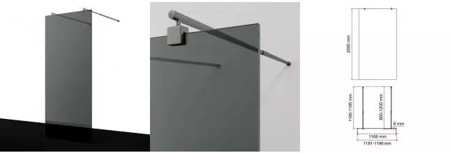 Душевая перегородка «WasserKRAFT» Vechte 60W40GR-TG 120/200 тонированная/графит