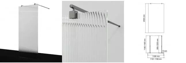 Душевая перегородка «WasserKRAFT» Vechte 60W40GR-FL 120/200 рифленая/графит