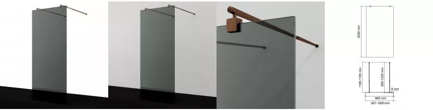 Душевая перегородка «WasserKRAFT» Vechte 60W44RG-TG 100/200 тонированная/розовое золото