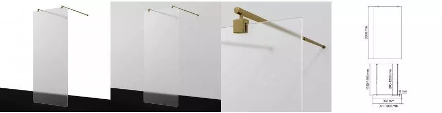 Душевая перегородка «WasserKRAFT» Vechte 60W44BG-MG 100/200 матовая/матовое золото