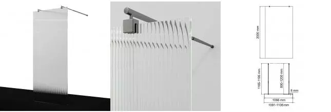 Душевая перегородка «WasserKRAFT» Vechte 60W46GR-FL 110/200 рифленая/графит