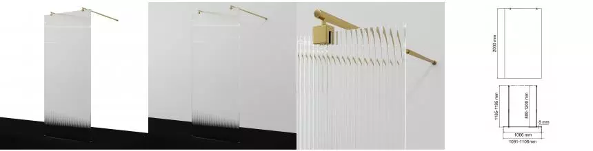 Душевая перегородка «WasserKRAFT» Vechte 60W46PG-FL 110/200 рифленая/золото Душевая перегородка «WasserKRAFT» Vechte 60W46PG-FL 110/200 рифленая/золото