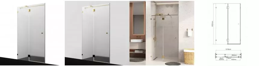 Душевая дверь «WasserKRAFT» Ems 76H05L-MG 120/200 матовая/золото без поддона левая