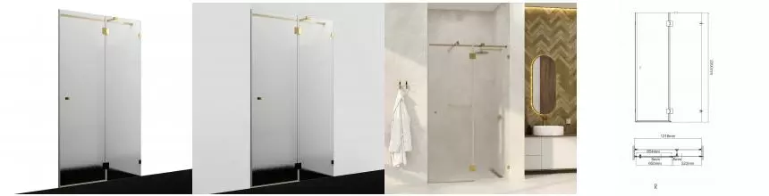 Душевая дверь «WasserKRAFT» Ems 76H05R-TXG 120/200 текстурная/золото без поддона правая