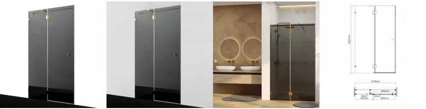 Душевая дверь «WasserKRAFT» Ems 76H05-TG 120/200 тонированная/золото без поддона универсальная