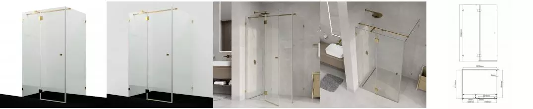 Душевой угол-ограждение «WasserKRAFT» Ems 76H10 120/100 прямоугольный прозрачный/золото без поддона универсальный