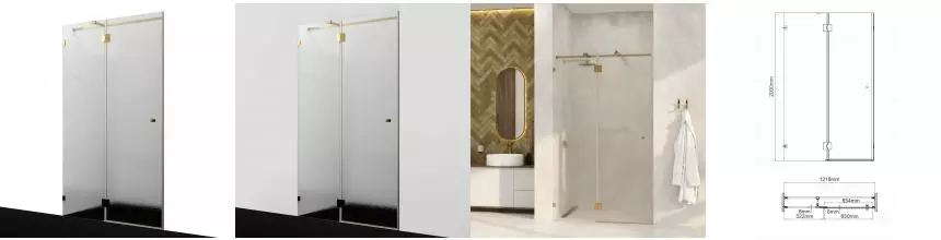 Душевая дверь «WasserKRAFT» Ems 76H05L-TXG 120/200 текстурная/золото без поддона левая