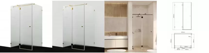 Душевой угол-ограждение «WasserKRAFT» Ems 76H10L-TXG 120/100 прямоугольный текстурный/золото без поддона левый