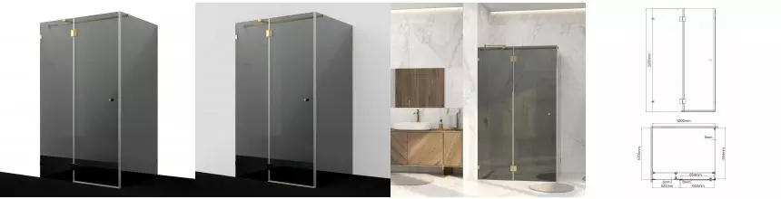 Душевой угол-ограждение «WasserKRAFT» Ems 76H10-TG 120/100 прямоугольный тонированный/золото без поддона универсальный