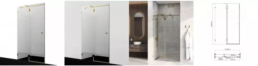 Душевая дверь «WasserKRAFT» Ems 76H05 120/200 прозрачная/золото без поддона универсальная