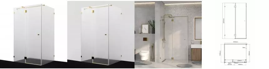 Душевой угол-ограждение «WasserKRAFT» Ems 76H10L-MG 120/100 прямоугольный матовый/золото без поддона левый