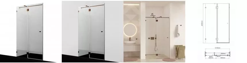 Душевая дверь «WasserKRAFT» Paar 88H05 120/200 прозрачная/розовое золото без поддона универсальная