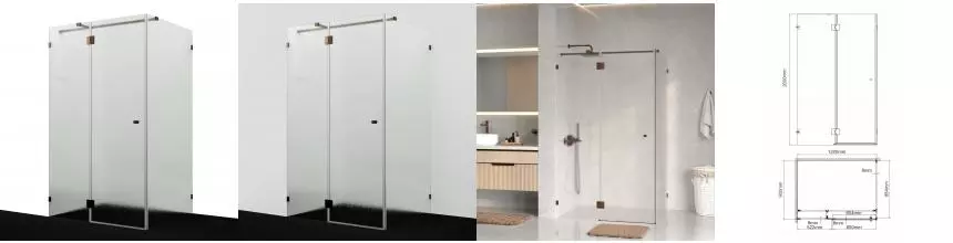 Душевой угол-ограждение «WasserKRAFT» Paar 88H07L-TXG 120/90 прямоугольный текстурный/розовое золото без поддона левый