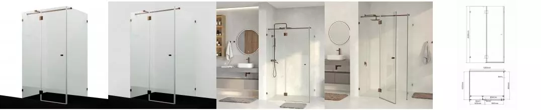 Душевой угол-ограждение «WasserKRAFT» Paar 88H10 120/100 прямоугольный прозрачный/розовое золото без поддона универсальный