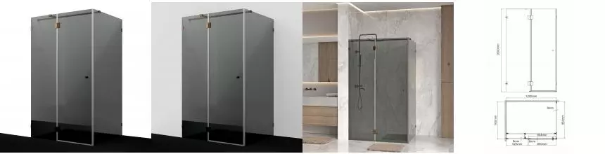 Душевой угол-ограждение «WasserKRAFT» Paar 88H07-TG 120/90 прямоугольный тонированный/розовое золото без поддона универсальный