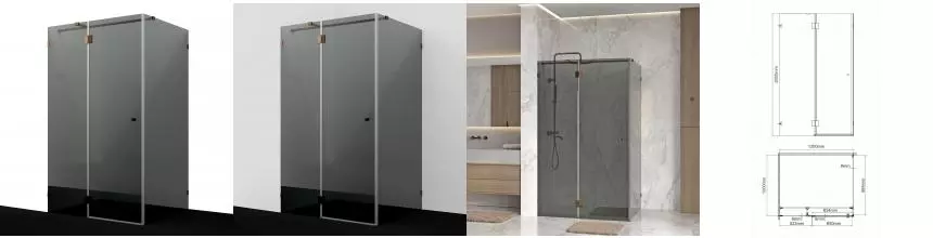 Душевой угол-ограждение «WasserKRAFT» Paar 88H10-TG 120/100 прямоугольный тонированный/розовое золото без поддона универсальный