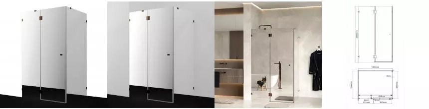 Душевой угол-ограждение «WasserKRAFT» Paar 88H10L-MR 120/100 прямоугольный зеркальный/розовое золото без поддона левый