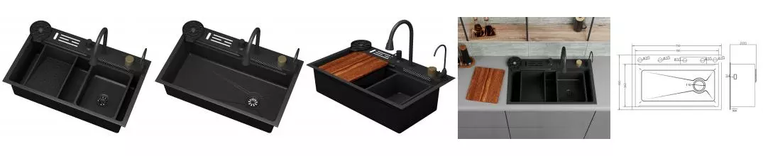 Мойка для кухни «D&K» DKS754605 75/46 в комплекте со смесителем и аксессуарами нержавеющая сталь тёмный графит