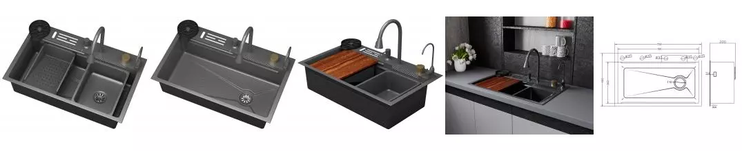 Мойка для кухни «D&K» DKS754606 75/46 в комплекте со смесителем и аксессуарами нержавеющая сталь серая матовая