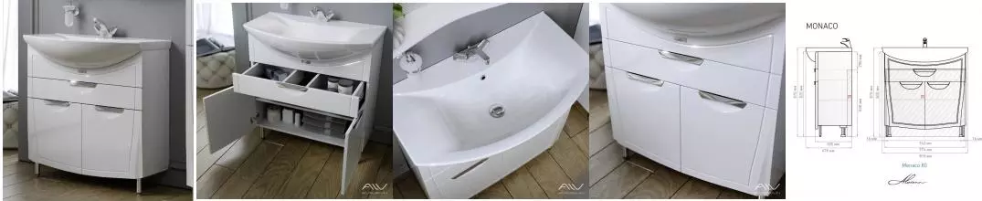 Тумба с раковиной «Alavann» Monaco 80-3 (Балтика 80) белая