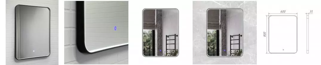 Зеркало «Comforty» Сириус 60/80 с сенсорным выключателем с подсветкой чёрное матовое