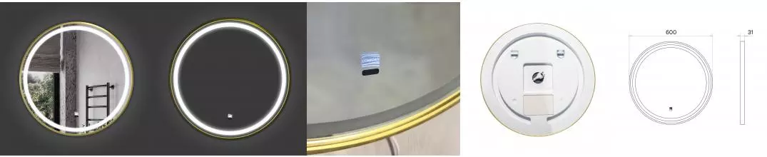 Зеркало «Comforty» Лея 60 с инфракрасным выключателем с подогревом с подсветкой золото матовое