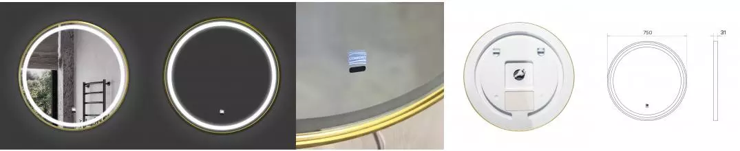 Зеркало «Comforty» Лея 75 с инфракрасным выключателем с подогревом с подсветкой золото матовое