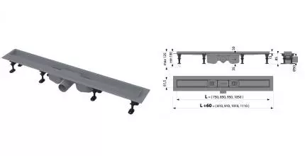 Душевой лоток «AlcaPlast» APZ12 Optimal 1050 APZ12-1050 боковой выпуск без решетки 