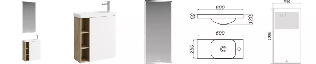 Мебель для ванной «Aqwella» Alba 60 подвесная белая/дуб давос левая/правая Мебель для ванной «Aqwella» Alba 60 подвесная белая/дуб давос левая/правая