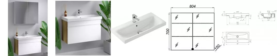 Мебель для ванной подвесная «Aqwella» Smart 80 белая/дуб балтийский