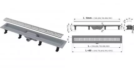 Душевой лоток «AlcaPlast» APZ10 Simple 950 APZ10-950M боковой выпуск матовый хром 