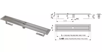 Душевой лоток «AlcaPlast» APZ2001-1050 без затвора APZ2001-1050 вертикальный выпуск без решетки 