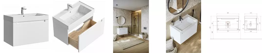 Тумба с раковиной «Aqwella» Vancouver 81 (Грэмми 80) подвесная белый