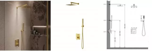 Душевой комплект Dice VSFW-2DS1BG встраиваемый, 2 режима, 25см S304 верх душ, брашированное золото VSFW-2DS1BG · Vincea, VSFW-2DS1BG