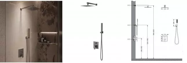 Душевой комплект Dice VSFW-2DS1GM встраиваемый, 2 режима, 25см S304 верх душ, вороненая сталь VSFW-2DS1GM · Vincea, VSFW-2DS1GM