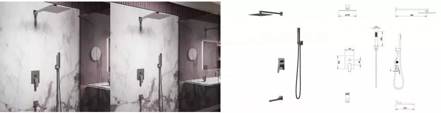 Душевой комплект Puro VSFW-5P1GM встраиваемый, 3 режима, вороненая сталь VSFW-5P1GM · Vincea, VSFW-5P1GM