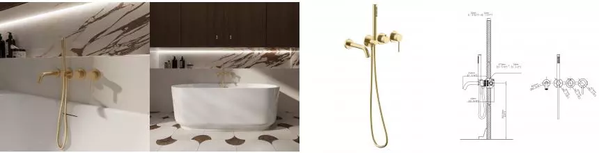 Смеситель для ванны Groove VBTW-4G1BG, встраиваемый, брашированное золото VBTW-4G1BG · Vincea, VBTW-4G1BG