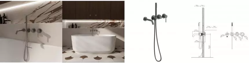 Смеситель для ванны Groove VBTW-4G1GM, встраиваемый, вороненая сталь VBTW-4G1GM · Vincea, VBTW-4G1GM