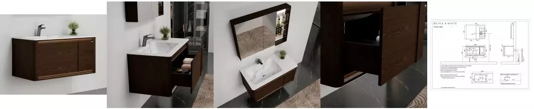 Тумба с раковиной «Black & White» U929.100 Led light (U929.100) подвесная тёмное дерево левая