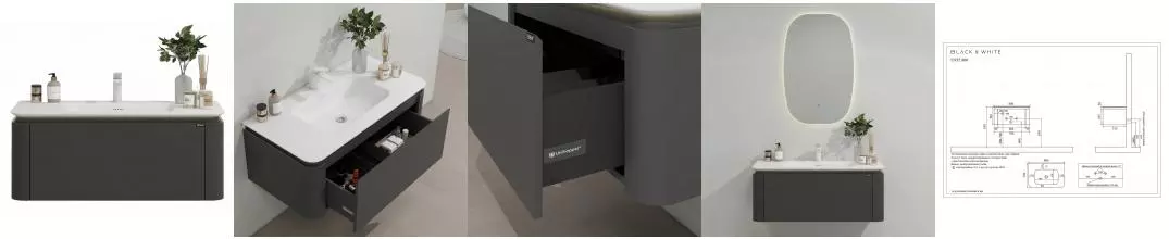 Тумба с раковиной «Black & White» U935 80 Led light (U935.800) подвесная sparkle gray