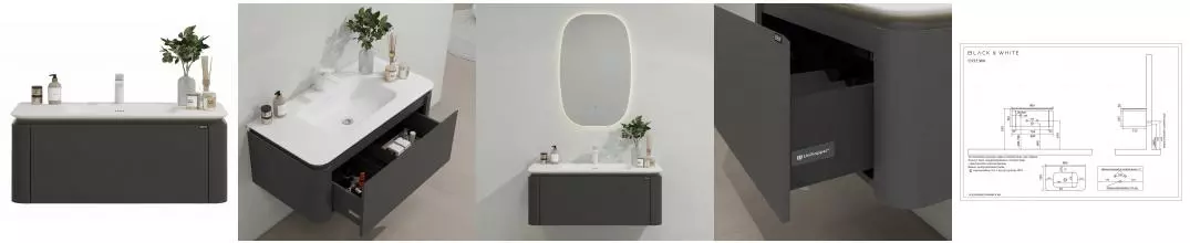 Тумба с раковиной «Black & White» U935 90 Led light (U935.900) подвесная sparkle gray