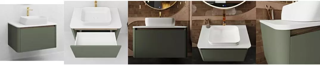 Тумба с раковиной «Ukko» Sanrey 120 со столешницей (Comfort 2243-B 60/39) подвесная оливковая