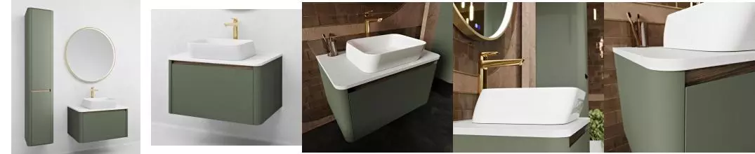 Мебель для ванной подвесная «Ukko» Sanrey 80 со столешницей оливковая Мебель для ванной подвесная «Ukko» Sanrey 80 со столешницей оливковая