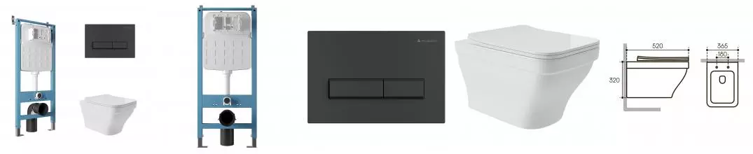 Комплект инсталляция с унитазом, крышкой и кнопкой смыва «Aqueduto» Esteta AQDS165 безободковый белый