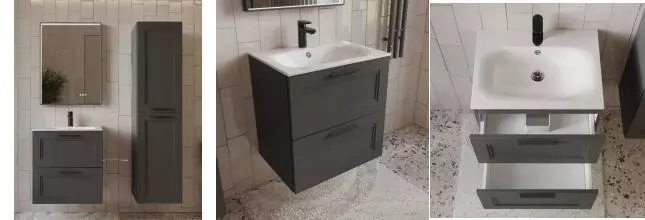 Мебель для ванной «Terminus» Классик 60 с 2 ящиками подвесная графит