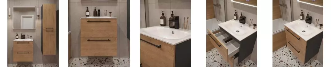 Мебель для ванной «Terminus» Вента 60 с 2 ящиками подвесная дуб/серая