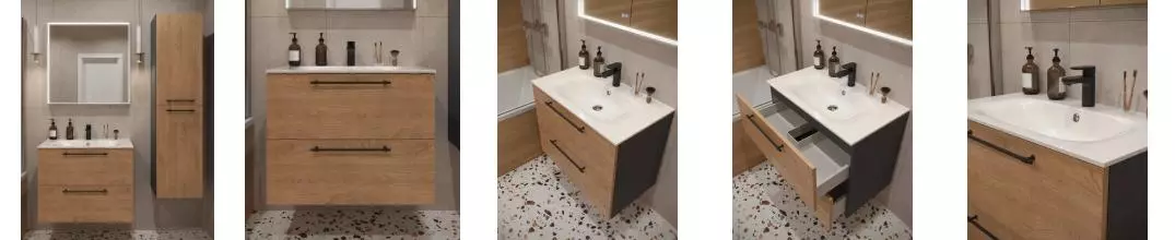 Мебель для ванной «Terminus» Вента 80 с 2 ящиками подвесная дуб/серая