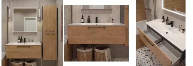 Мебель для ванной «Terminus» Вента 120 с 1 ящиком подвесная дуб/серая Мебель для ванной «Terminus» Вента 120 с 1 ящиком подвесная дуб/серая