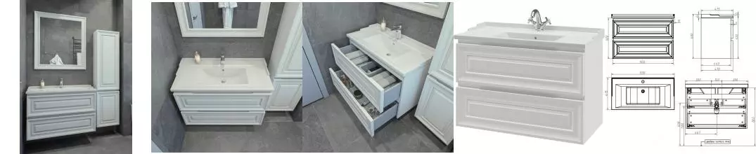 Мебель для ванной подвесная «Caprigo» Понца 90 с 2 ящиками белая